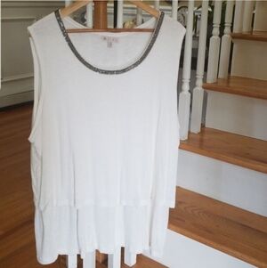 Lila Rose Plus Size sleeveless ruffle front blouse